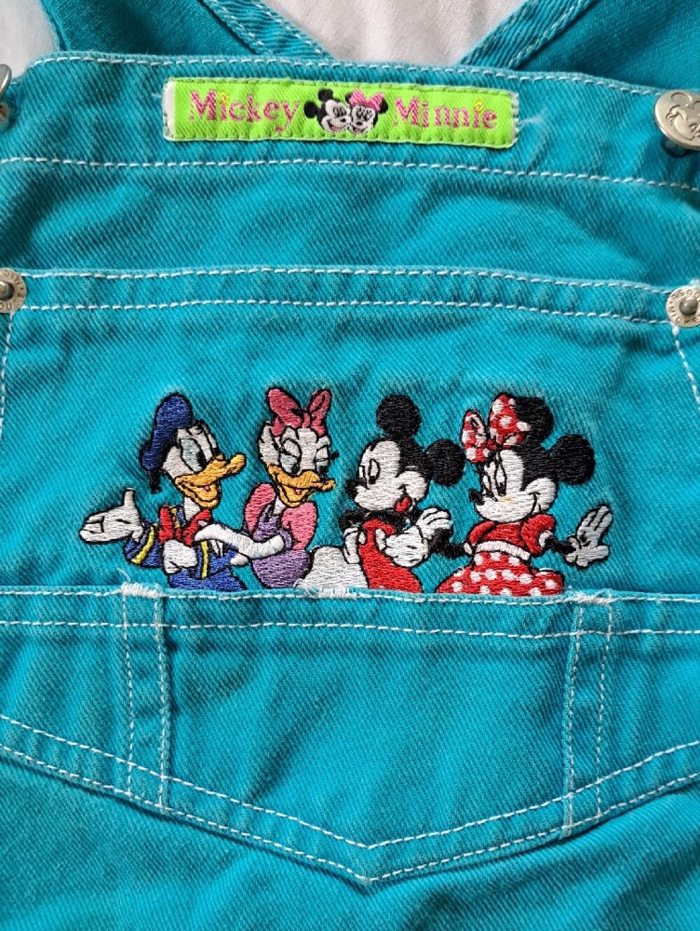 Disney By Jerry Leigh Teal Kids Short Overalls with Mickey & Friends Embroidery